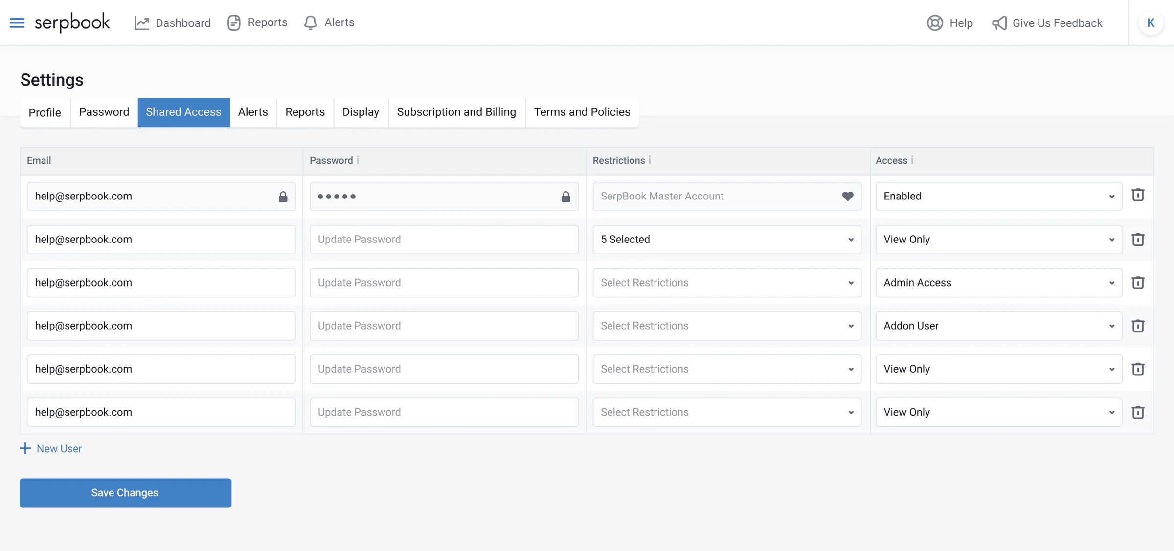 Settings — user management — final solution